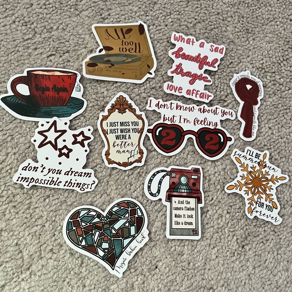 TAYLOR SWIFT Themed RED Taylor's Version Album Stickers Pack of 10